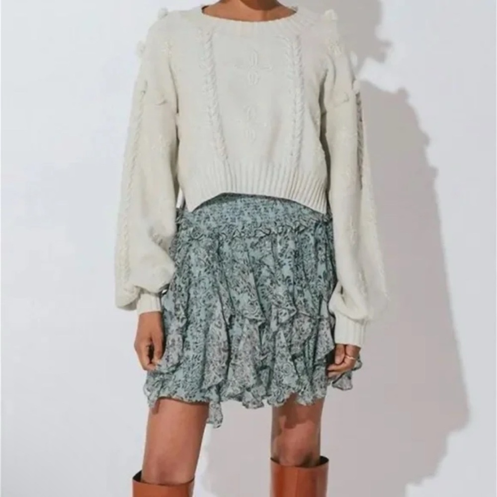 Cleobella Floral Ruffle Mini Skirt in Sage Green